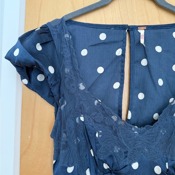 Free People Maxi Navy/White Polka Dot Dress - Picture 5 of 7